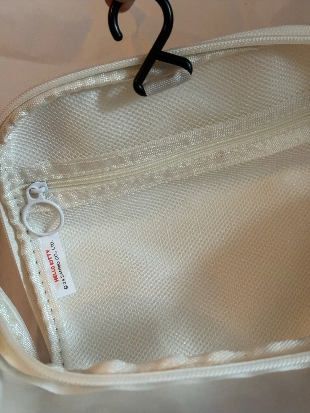Hello Kitty Cream and White Mesh Cosmetic Pouch